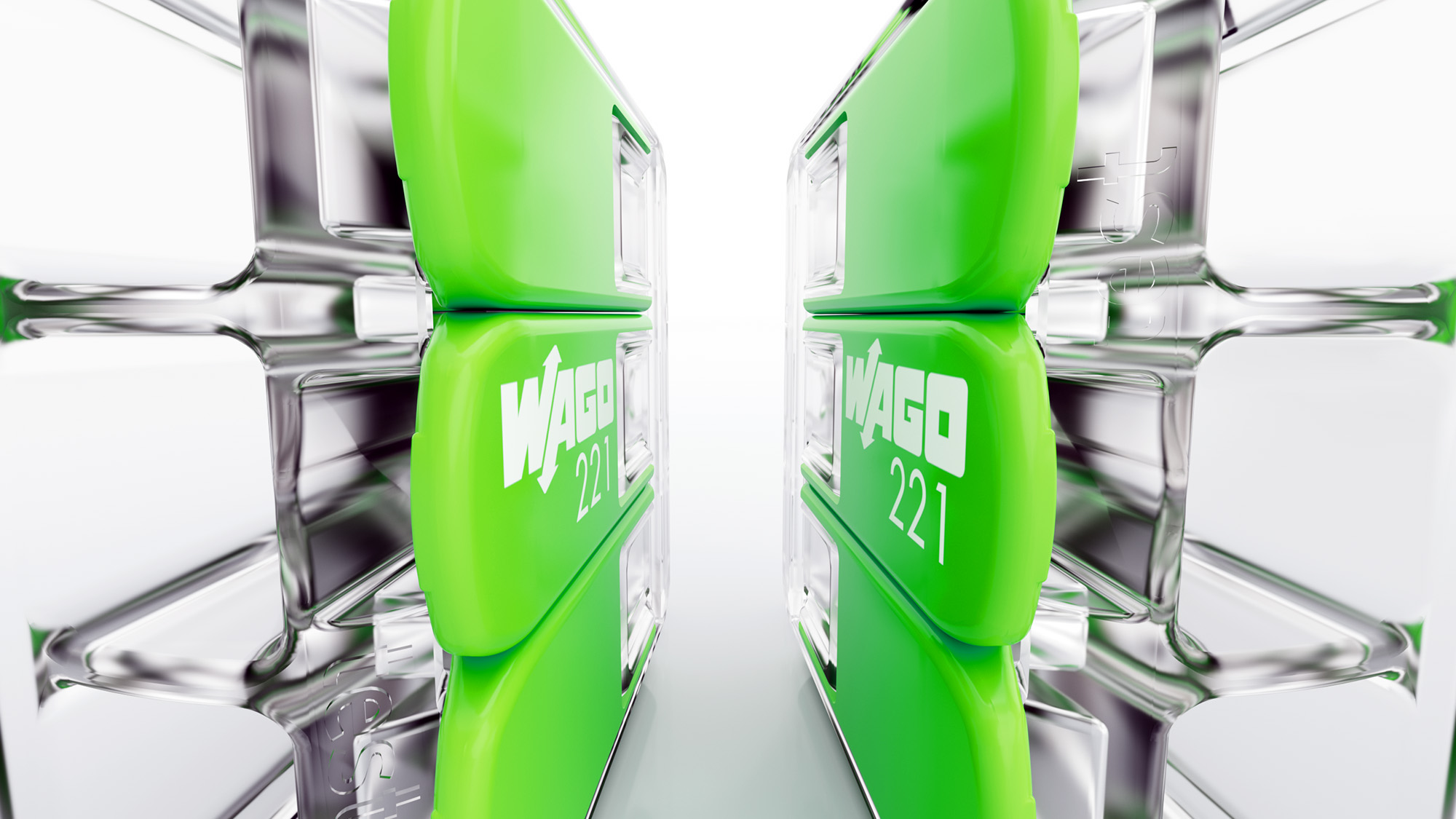 WAGO 221 Series Green Range splicing connectors with levers