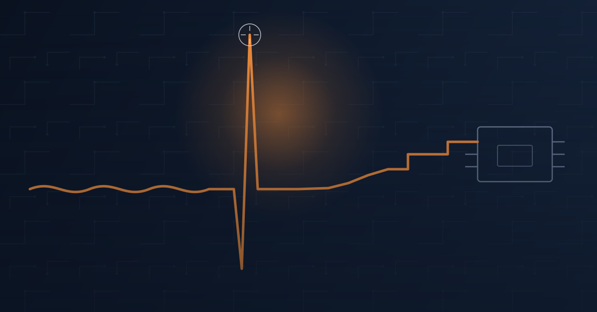 Industrial control system signal transient visualization illustrating a brief disturbance behind a PLC fault
