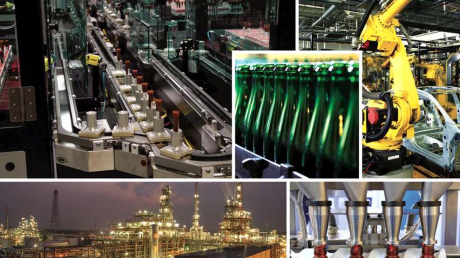 Illustration of an integrated industrial automation architecture connecting machines and plant systems